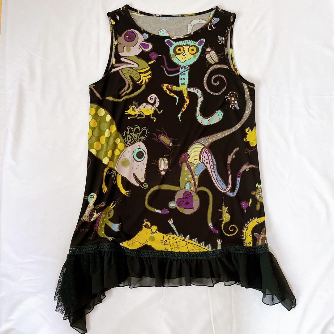 TOKUKO 裾フリル　アニマル柄ロングチュニック　9号