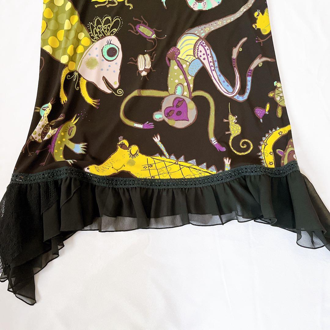 TOKUKO 裾フリル　アニマル柄ロングチュニック　9号