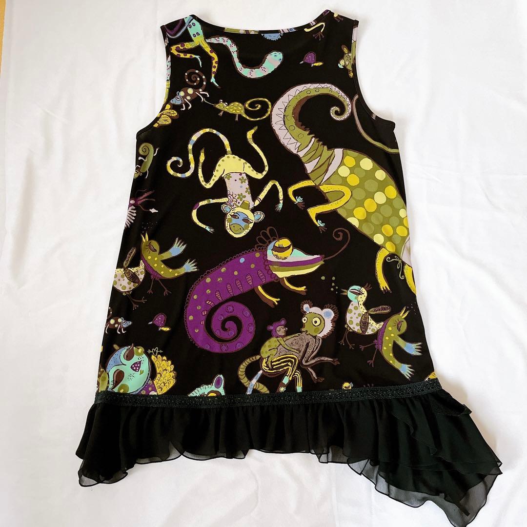 TOKUKO 裾フリル　アニマル柄ロングチュニック　9号