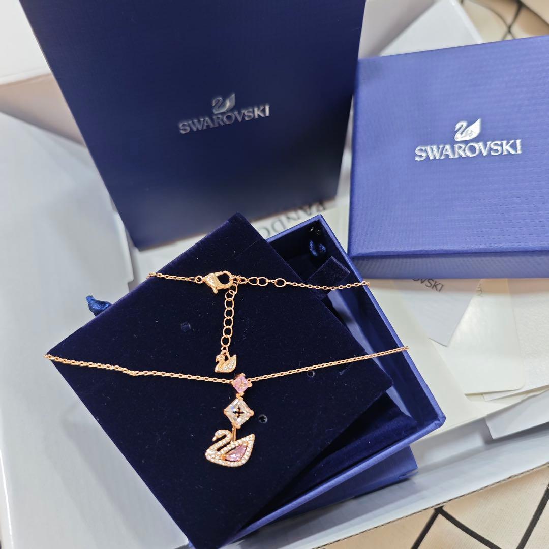 Swarovski ピンクゴールド 白鳥 ネックレス 925·