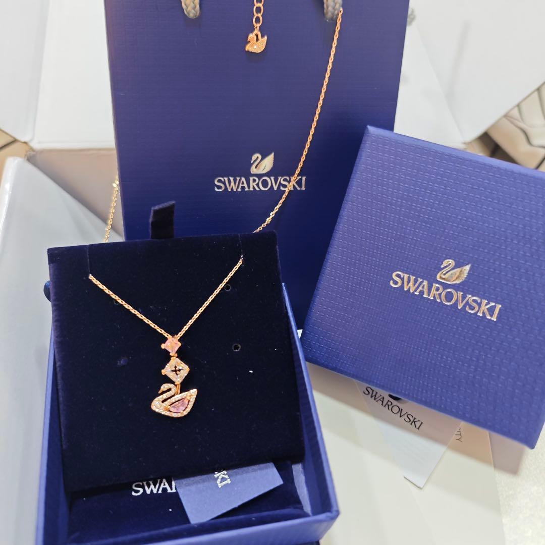Swarovski ピンクゴールド 白鳥 ネックレス 925·