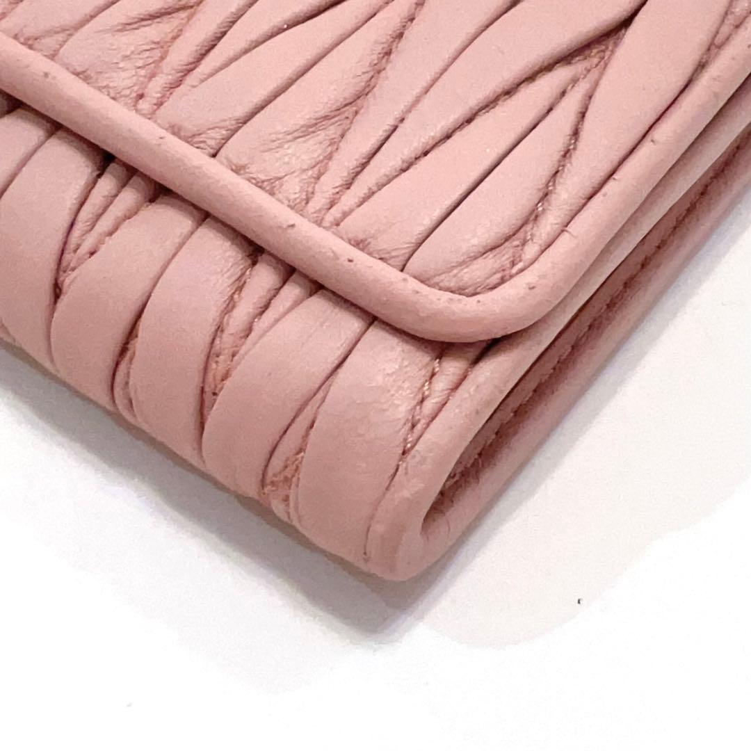 ミュウミュウ 長財布 マテラッセ ビジュー クリスタル ピンク レザー 大容量