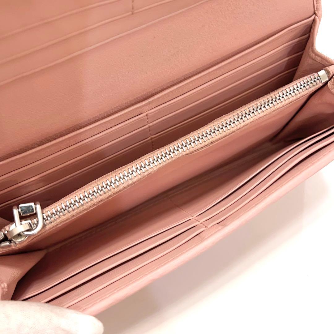 ミュウミュウ 長財布 マテラッセ ビジュー クリスタル ピンク レザー 大容量