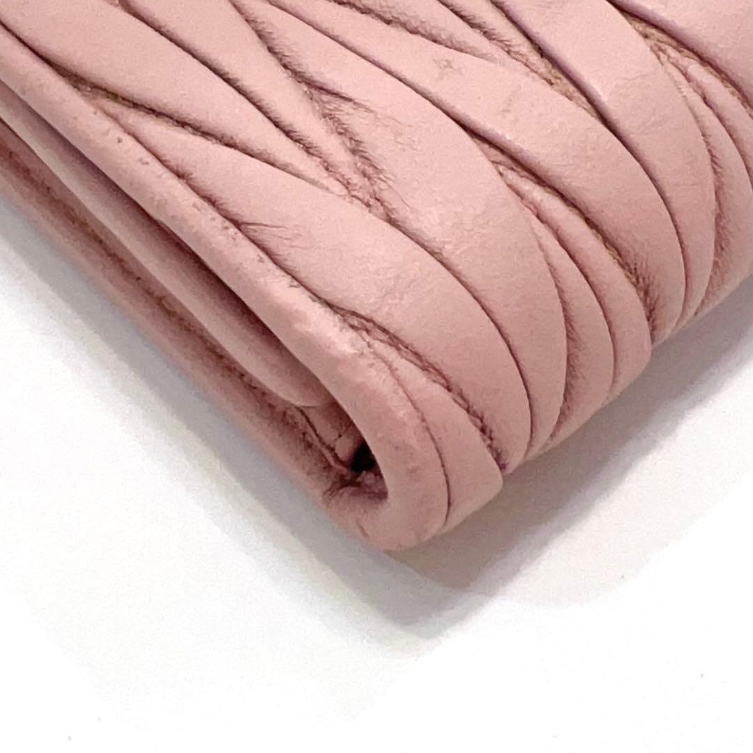 ミュウミュウ 長財布 マテラッセ ビジュー クリスタル ピンク レザー 大容量