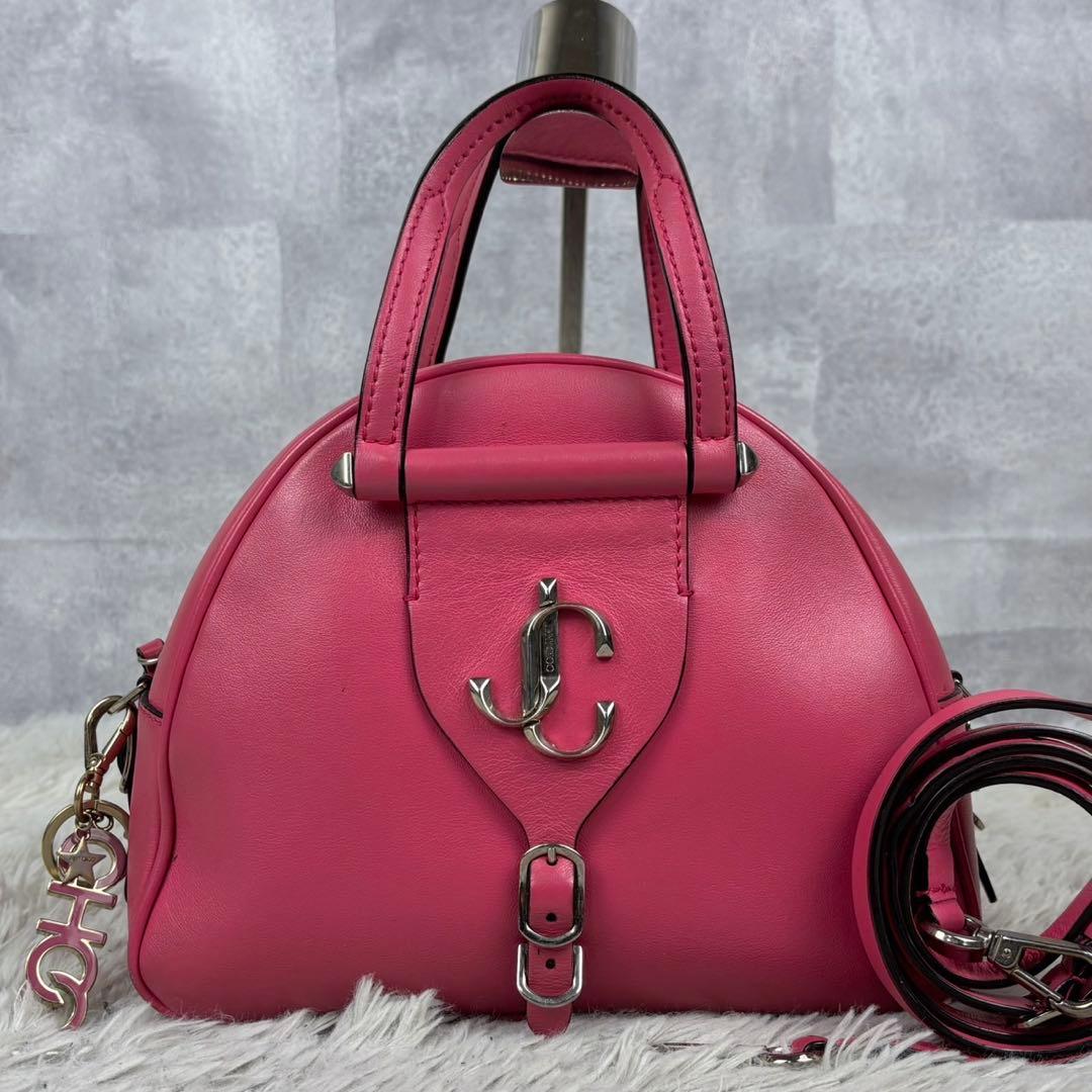 美品 ジミーチュウ レザー 2way 金具 ショルダーバッグ 斜め掛け ピンク