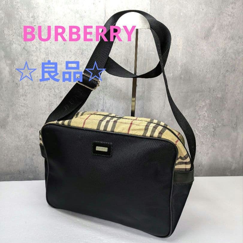 BURBERRY　ショルダーバッグ　ナイロン　ノバチェック　ブラック　良品
