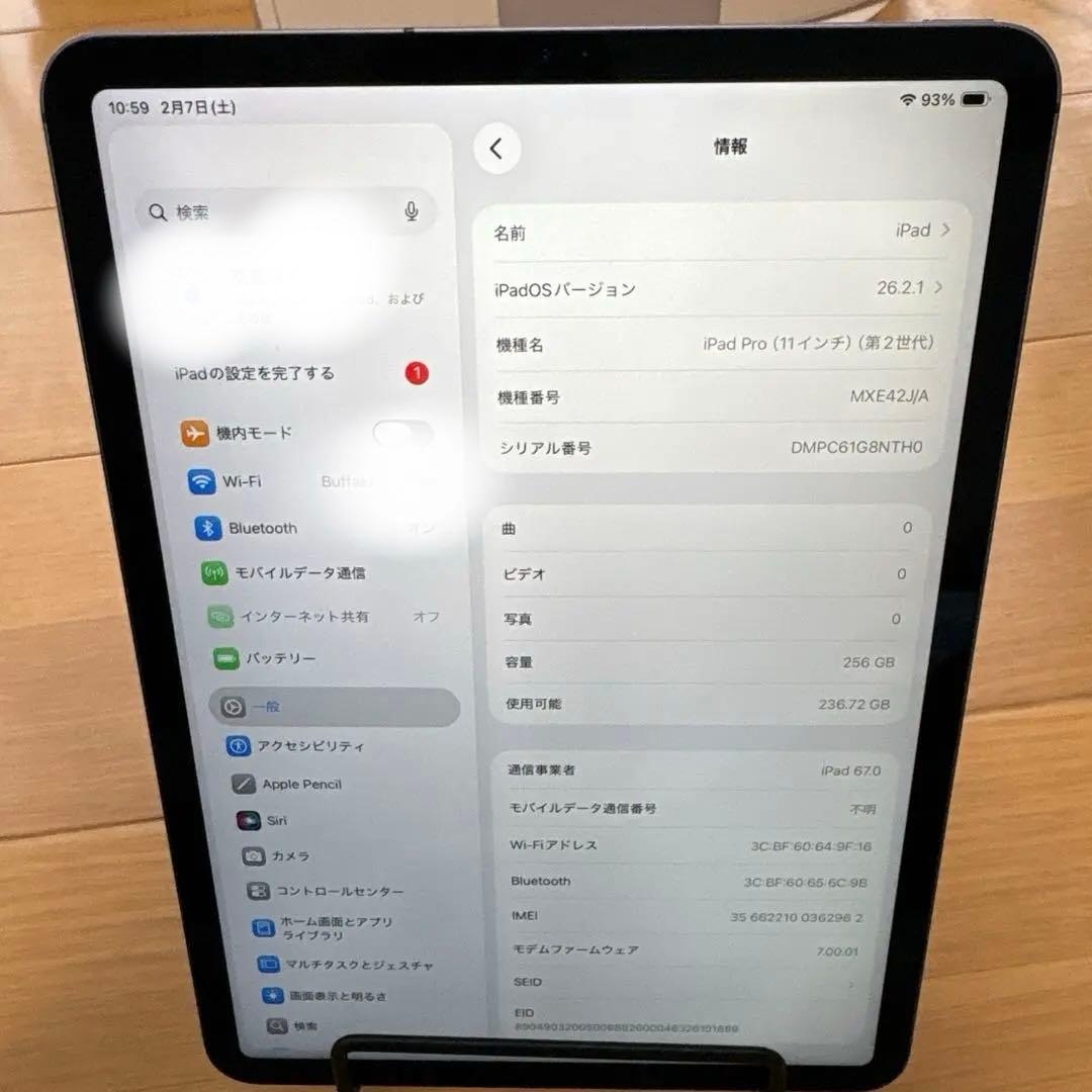 iPadPro 11-インチ第２世代256G Wi-Fi+セルラーキズ無美品