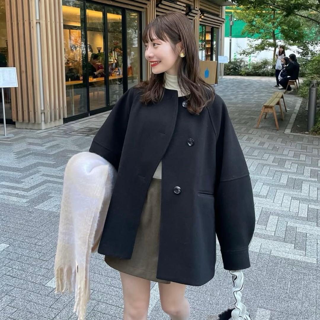 hinari ウェーブデザインミドルコート　ブラック　タグ付き　新品未開封