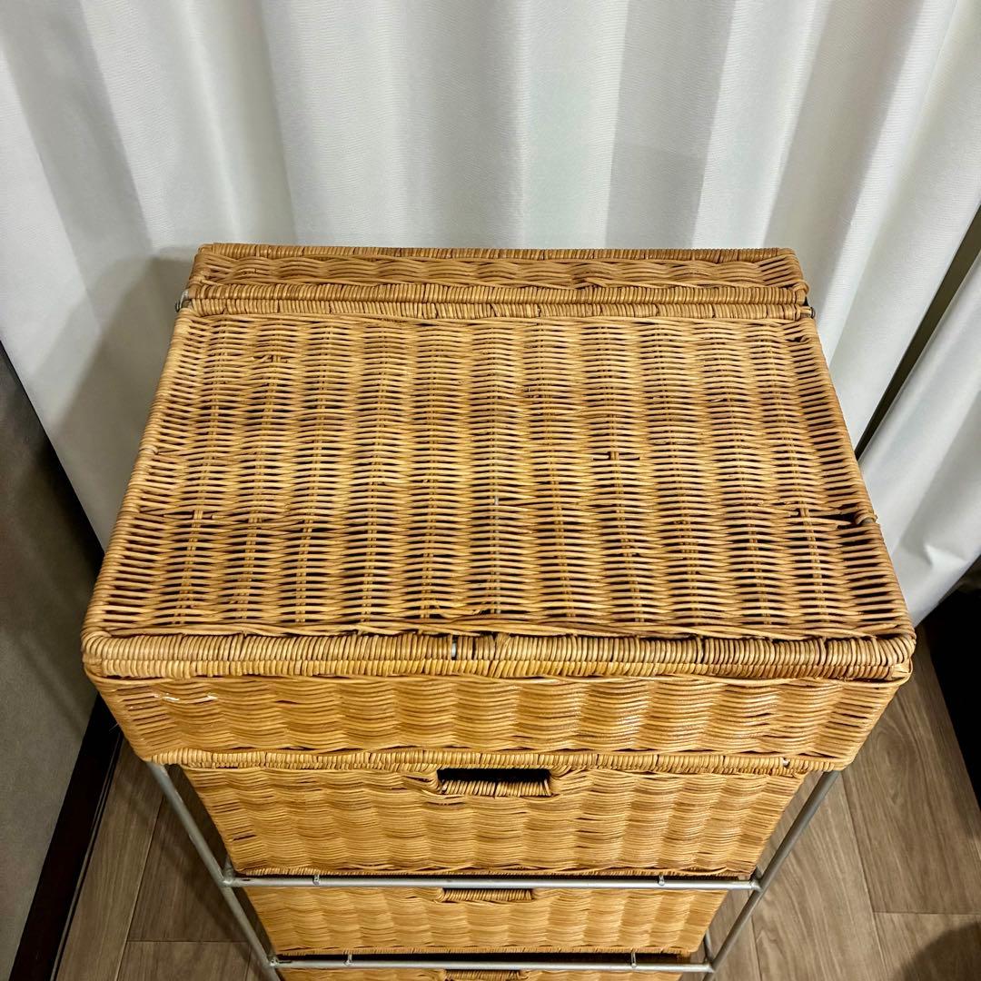 ラタン 仕切り付き　4段収納ボックス キャスター付き