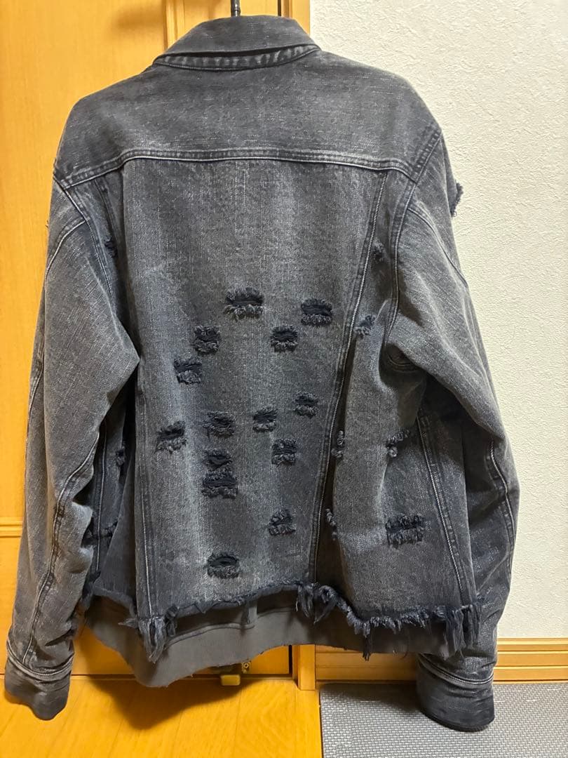 【GRANCY】スウェットドッキングデザインダメージデニムジャケット S