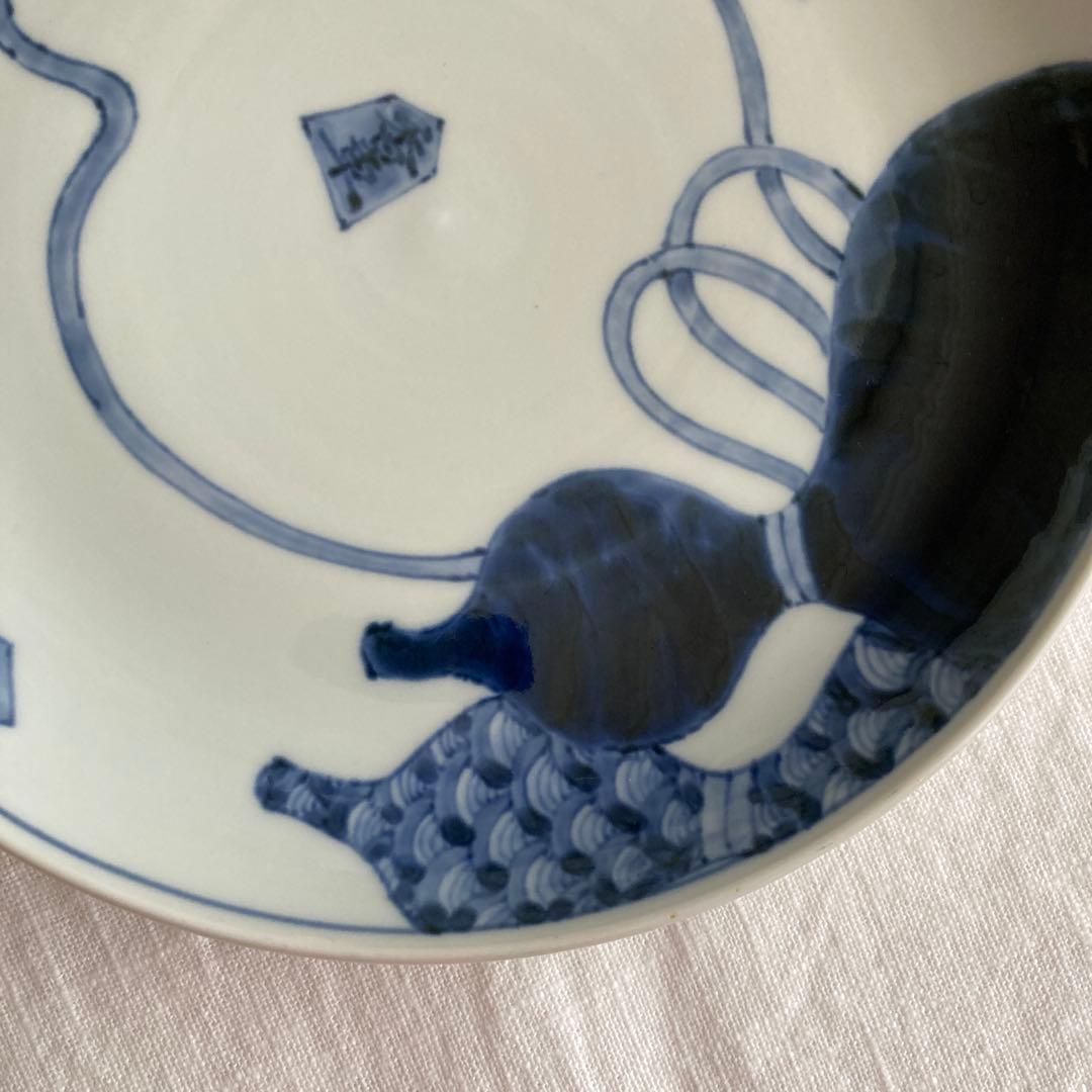 七寸皿（直径約22cm） 染付 瓢箪から駒　藤吉憲典