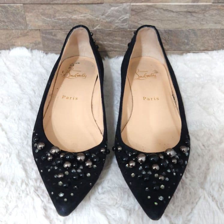 クリスチャンルブタン　ラインストーン　ポールスタッズ　フラットシューズ　24cm