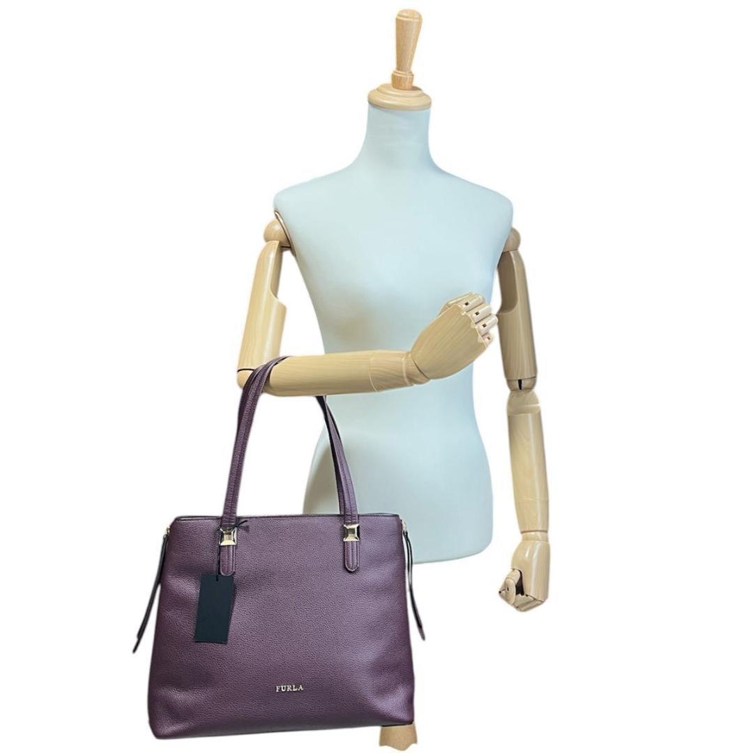 専用品 FURLA トートバッグ パープル ボルドー レザー A4可 未使用級