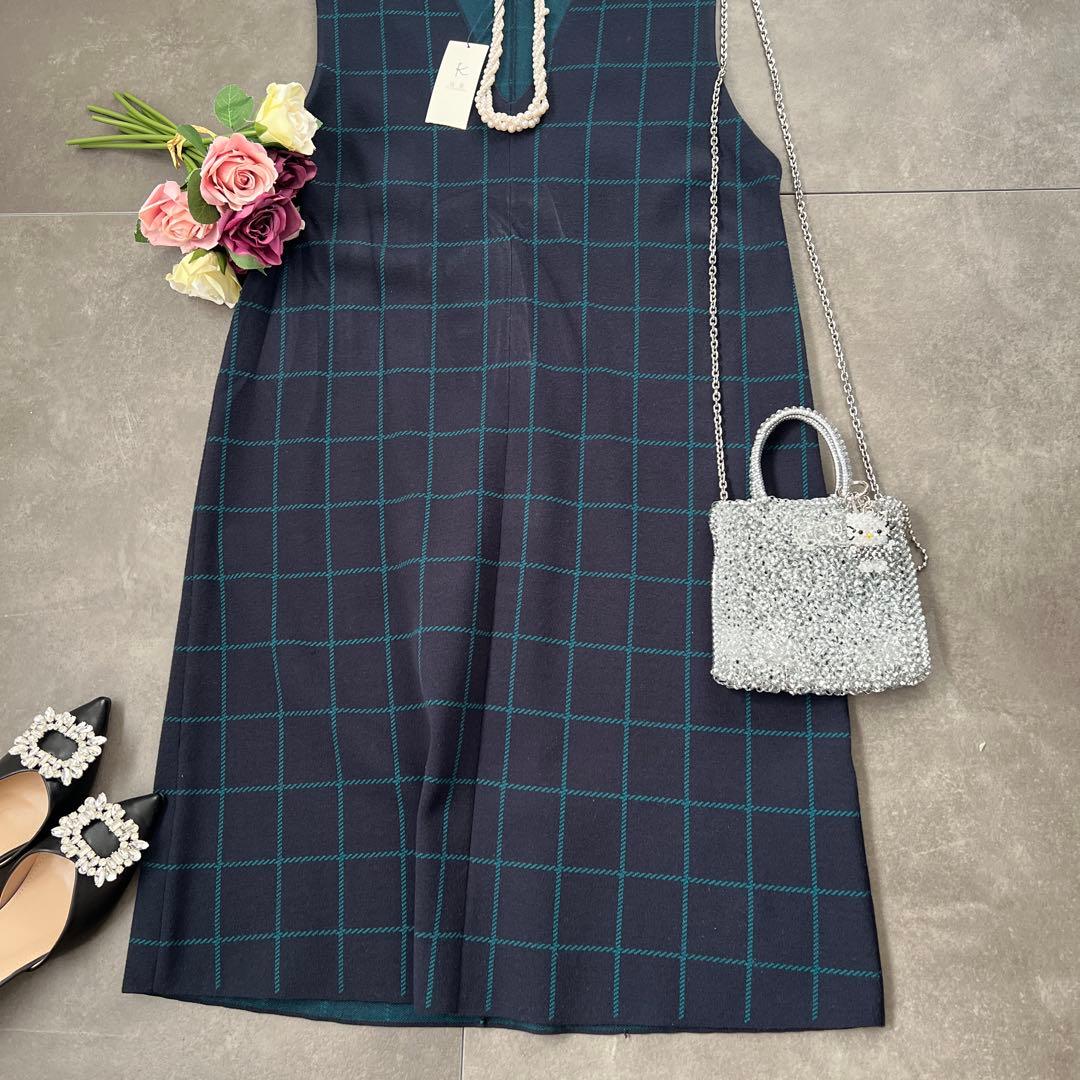 新品未使用タグ付き✨ファミリアコーデにも♡組曲　ワンピース　チェック　ネイビー⑤