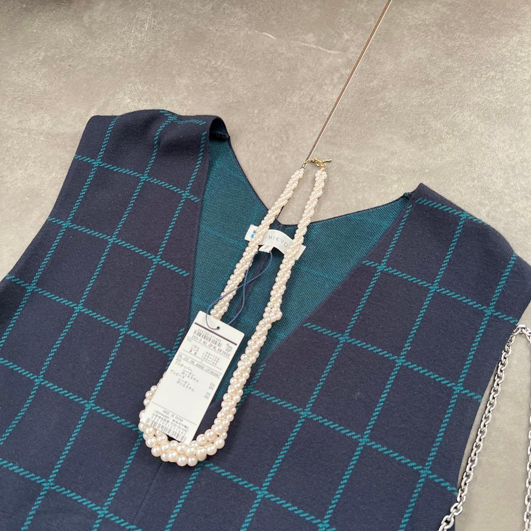 新品未使用タグ付き✨ファミリアコーデにも♡組曲　ワンピース　チェック　ネイビー⑤