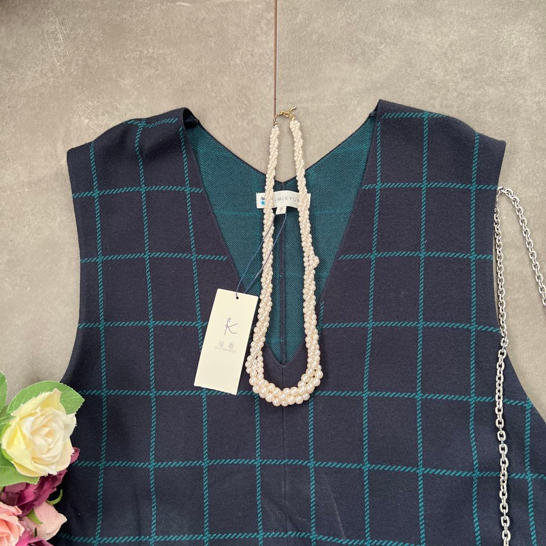 新品未使用タグ付き✨ファミリアコーデにも♡組曲　ワンピース　チェック　ネイビー⑤