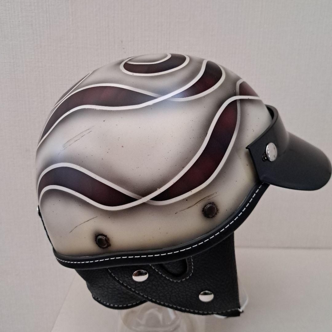 ショーティヘルメット　ポリヘル レッドブラウンリボン塗装エイジング