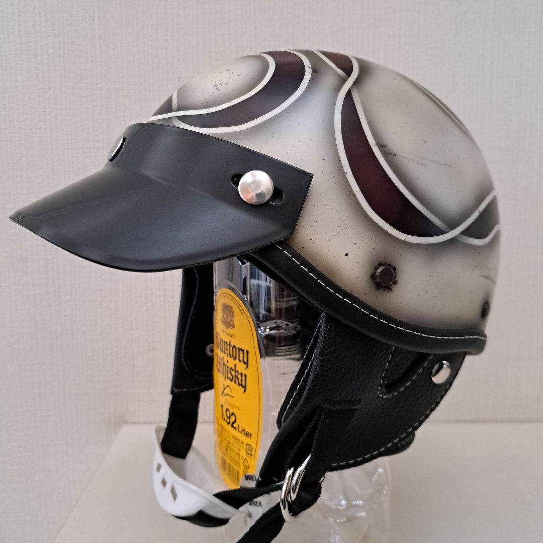 ショーティヘルメット　ポリヘル レッドブラウンリボン塗装エイジング