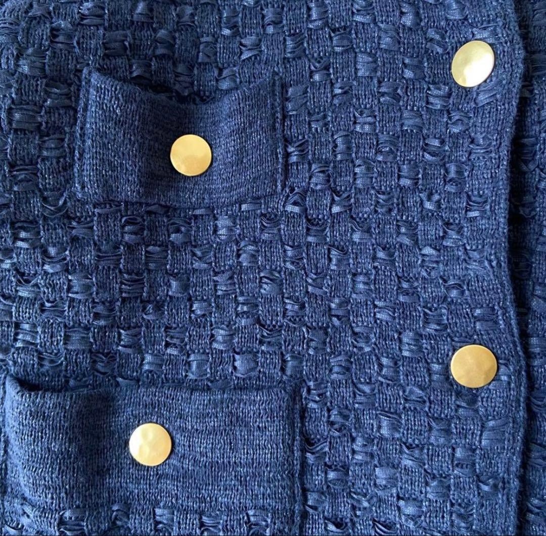 IENA イエナ ツイードニットジャケット ネイビー 金ボタン フリンジF