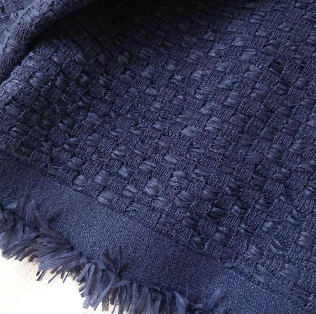 IENA イエナ ツイードニットジャケット ネイビー 金ボタン フリンジF