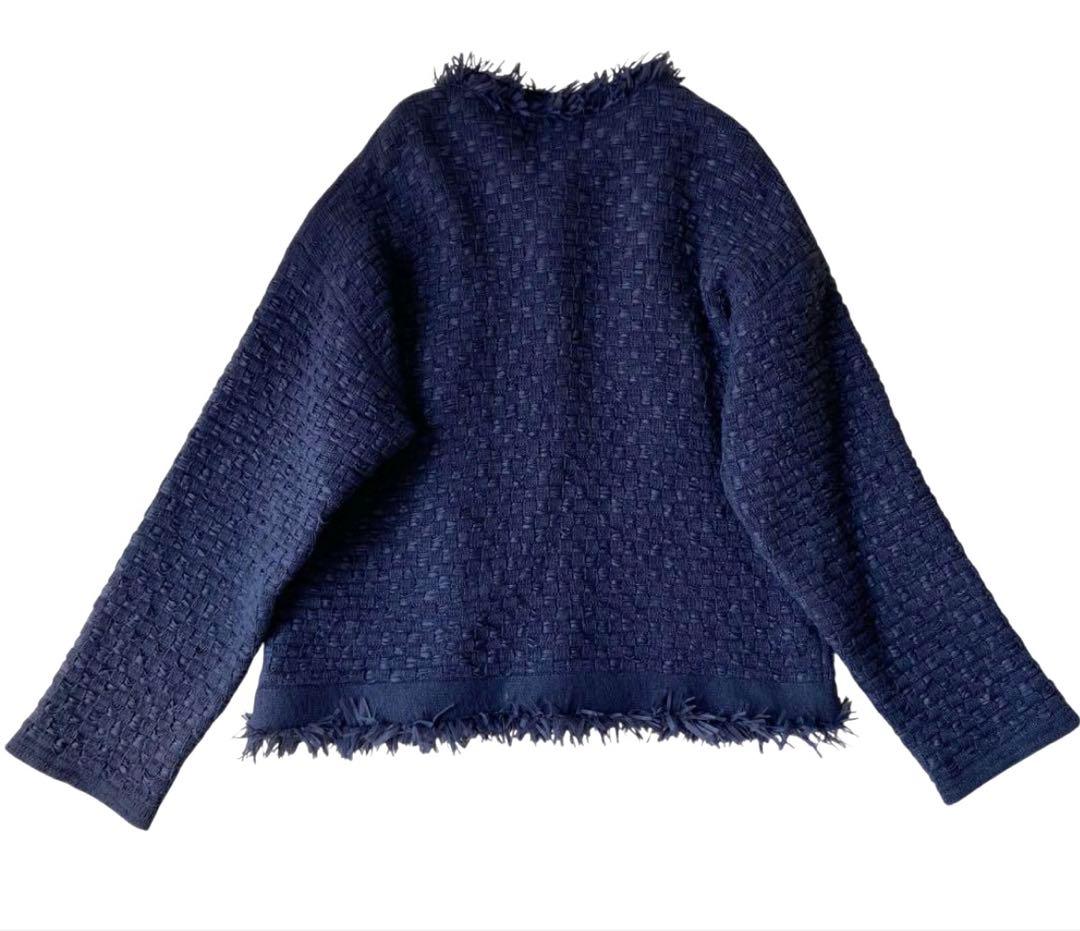 IENA イエナ ツイードニットジャケット ネイビー 金ボタン フリンジF