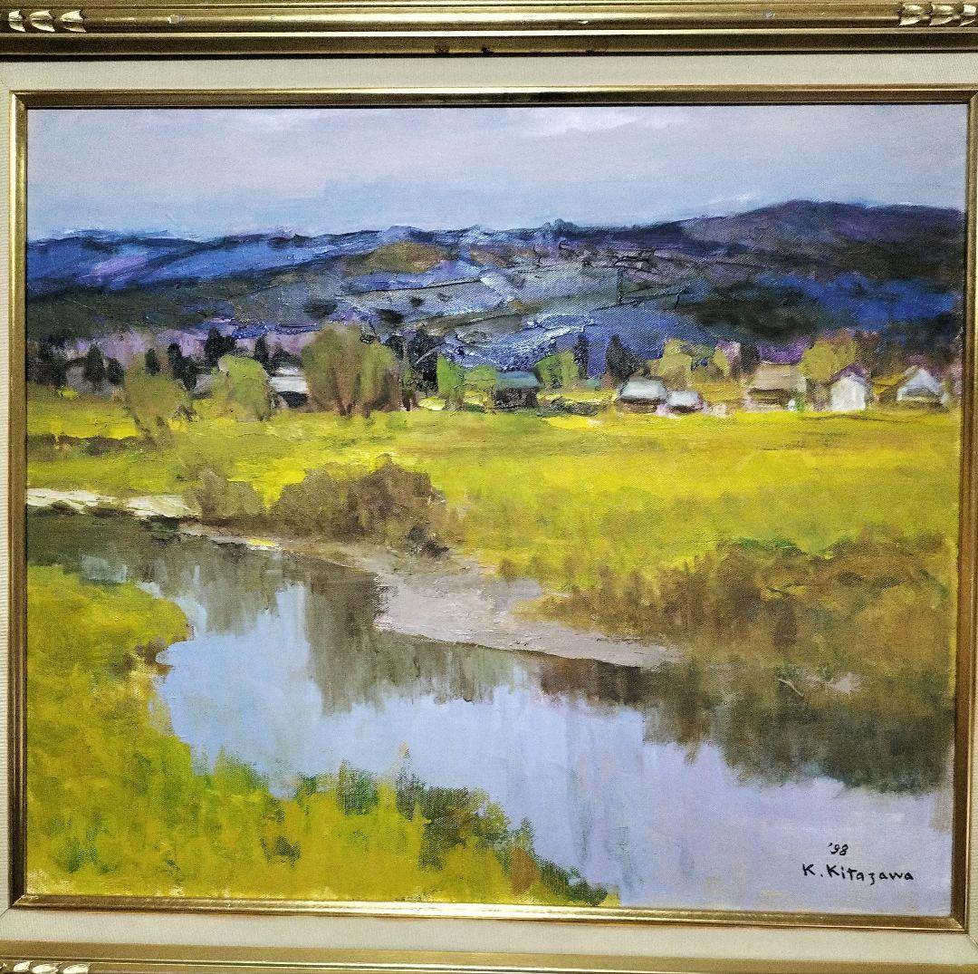 北沢計「水ぬるむ頃」佐原、水郷の画家　日展会友　デパート個展