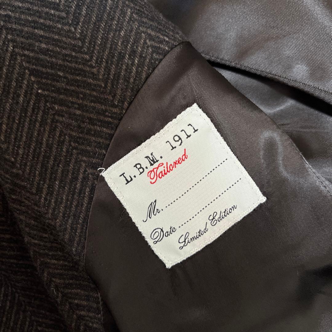 【未使用級】L.B.M.1911 ヘリンボーン柄 ポロコート ブラウン