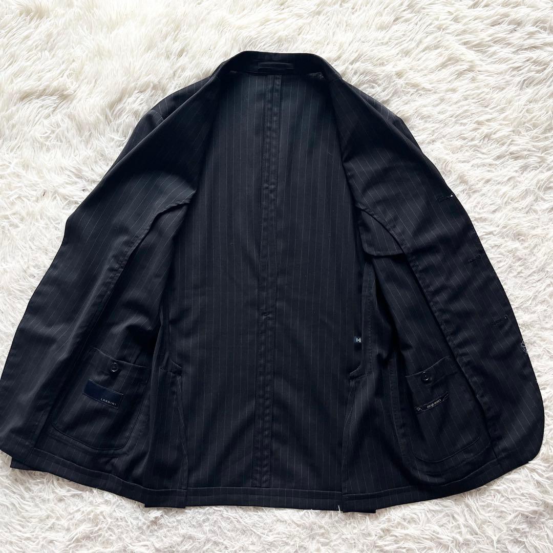 <美品>LARDINI easy wear ブラック ウール スーツ サイズ46