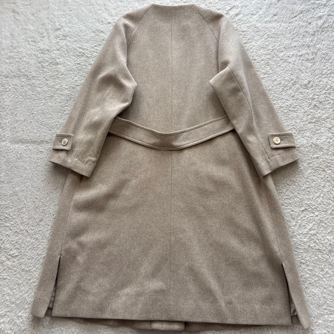 美品　yuni ユニ　ノーカラーロングコート　ウール　キナリ　ベージュ
