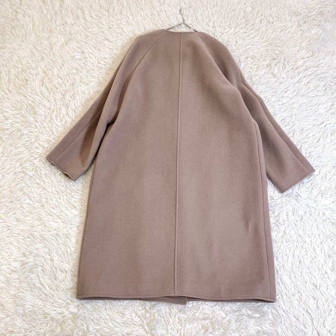 ルルウィルビー ノーカラー ロングコート ウール 比翼 ピンクベージュ サイズ2