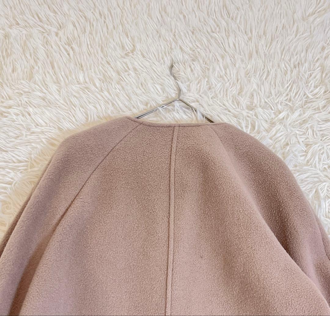 ルルウィルビー ノーカラー ロングコート ウール 比翼 ピンクベージュ サイズ2