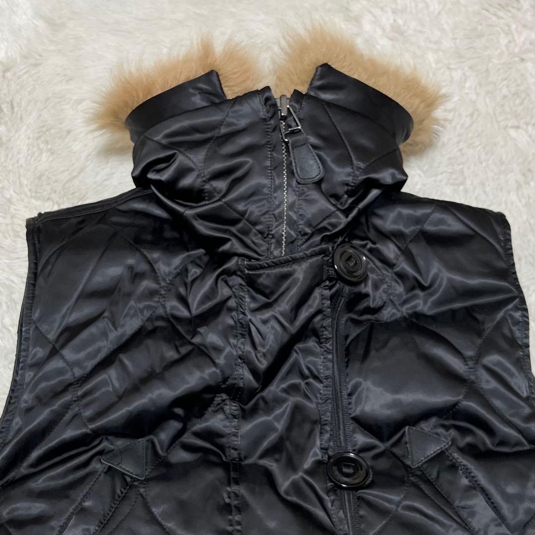 美品　ラルフローレン　キルティング　ダウン　ベスト　黒　ファー　11 L