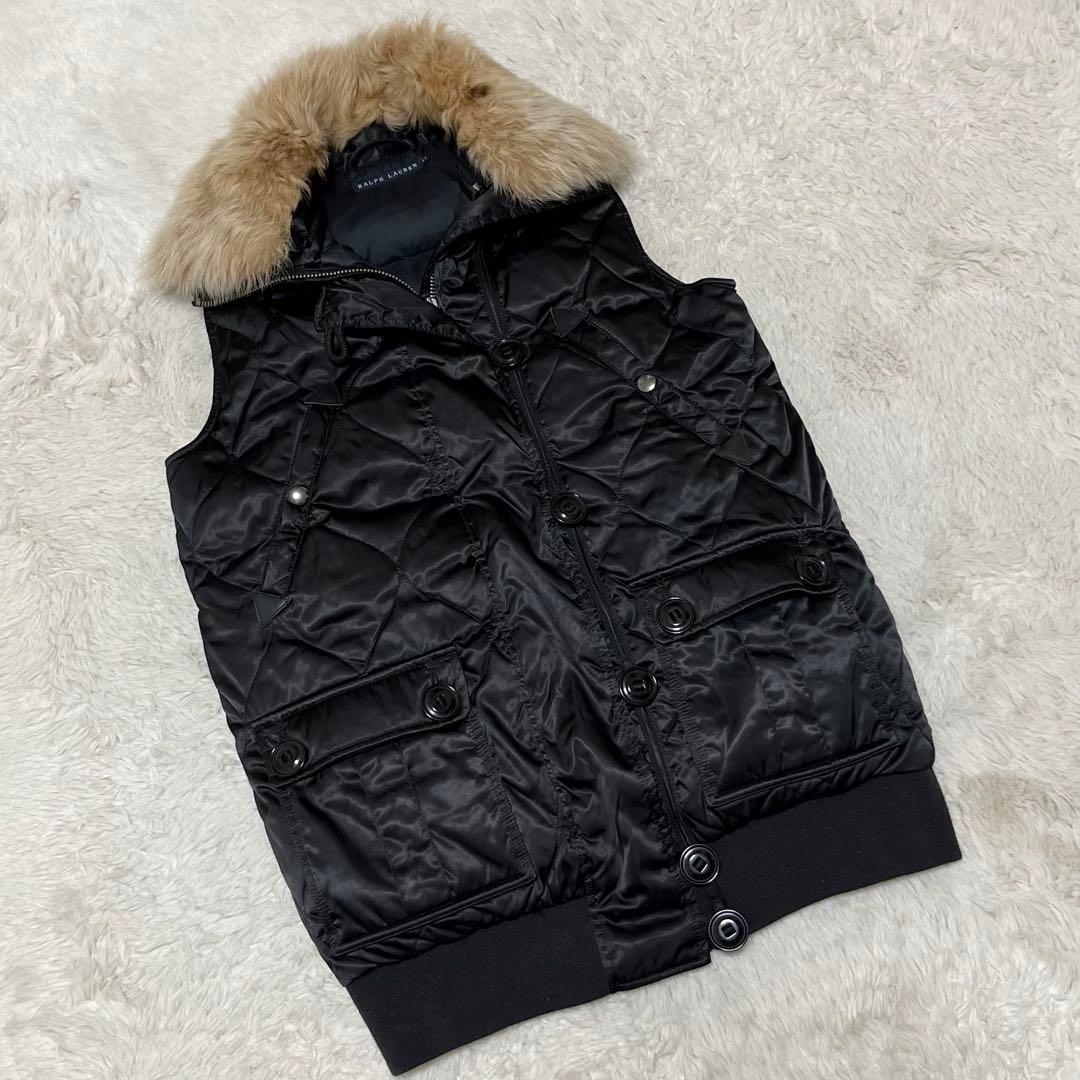 美品　ラルフローレン　キルティング　ダウン　ベスト　黒　ファー　11 L