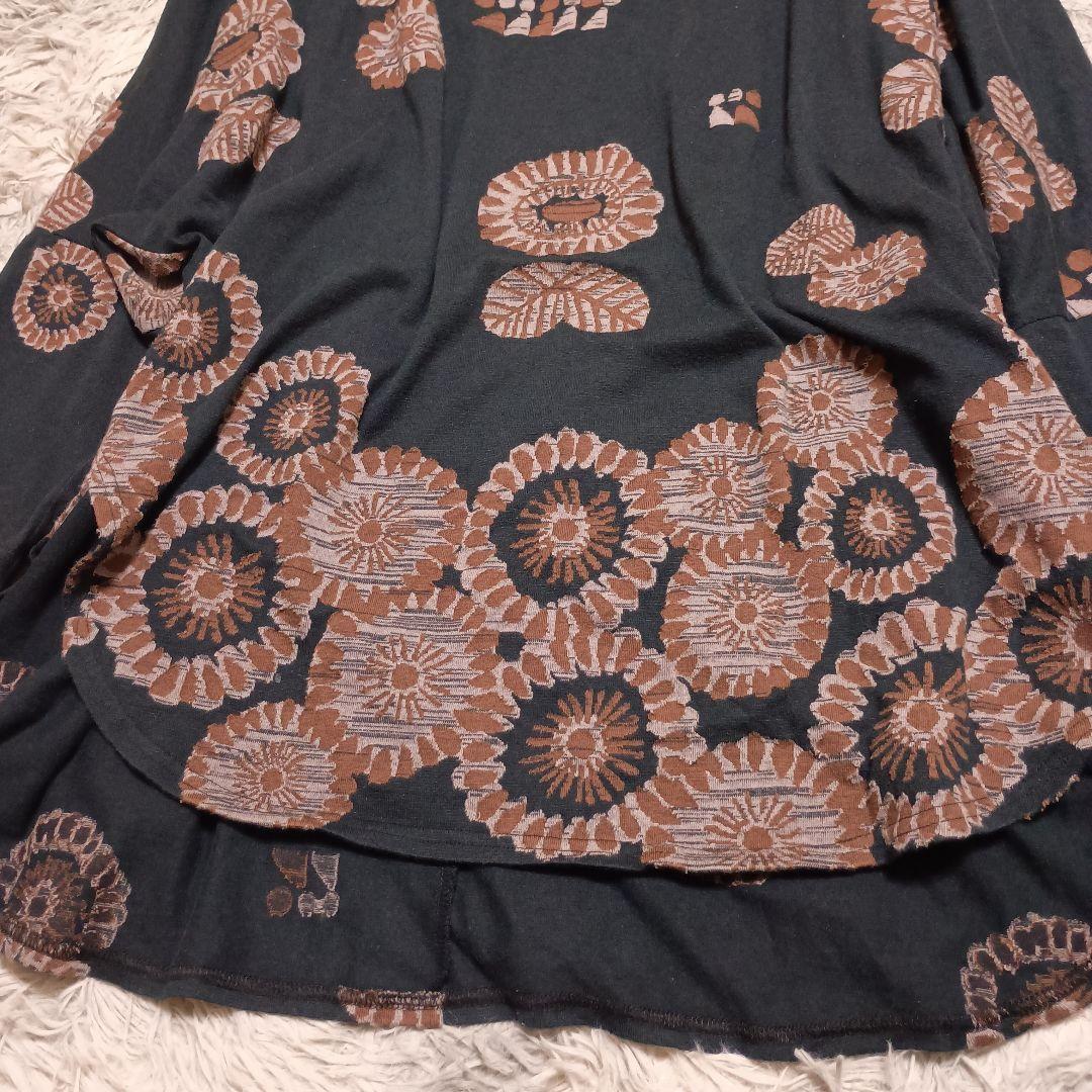 【FUGA FUGA】佐藤繊維 花柄 長袖チュニック (F) 黒 奇抜 日本製