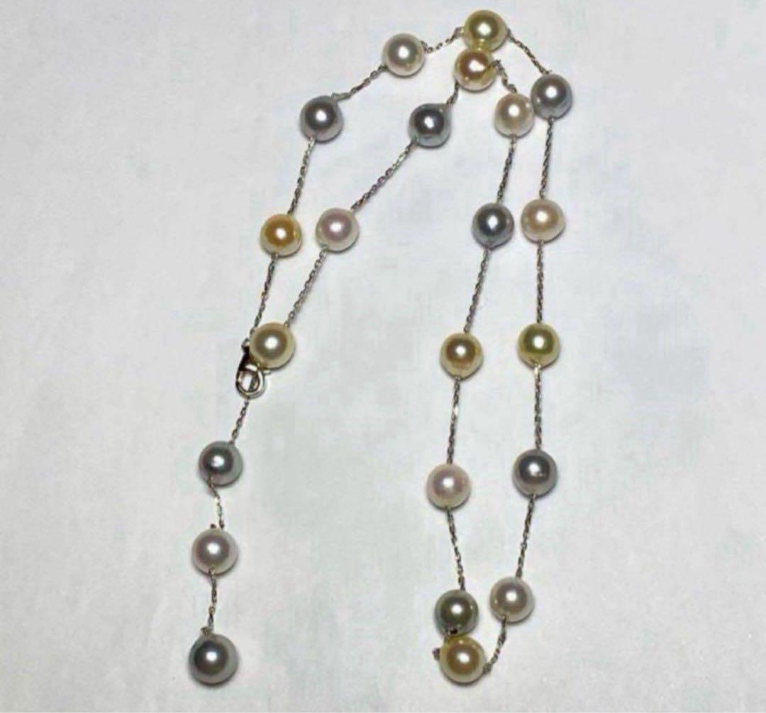 C2220 あこや真珠ナチュラルステーションネックレス7.0-7.5mm