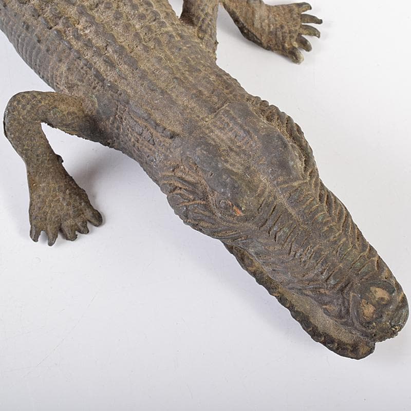 ヤマ 　時代金工　古銅　鰐　ワニ　置物　約845g　V　R7680