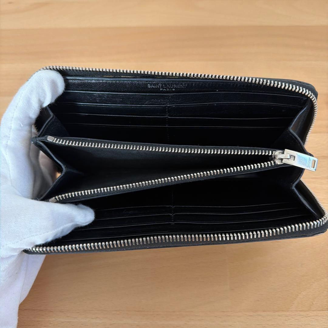 サンローラン 長財布 ラウンドファスナー YSL クロコ型押し ブラック
