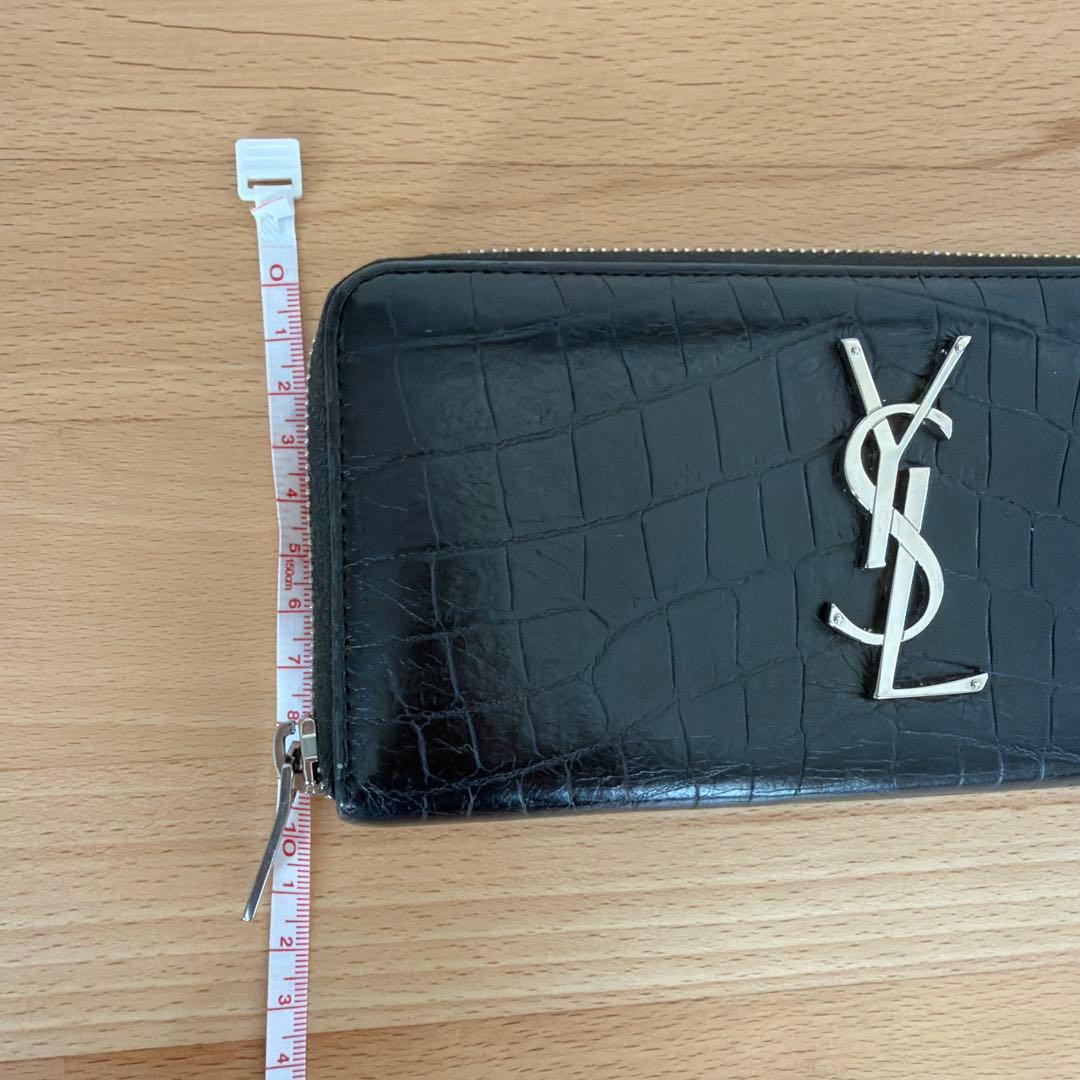 サンローラン 長財布 ラウンドファスナー YSL クロコ型押し ブラック
