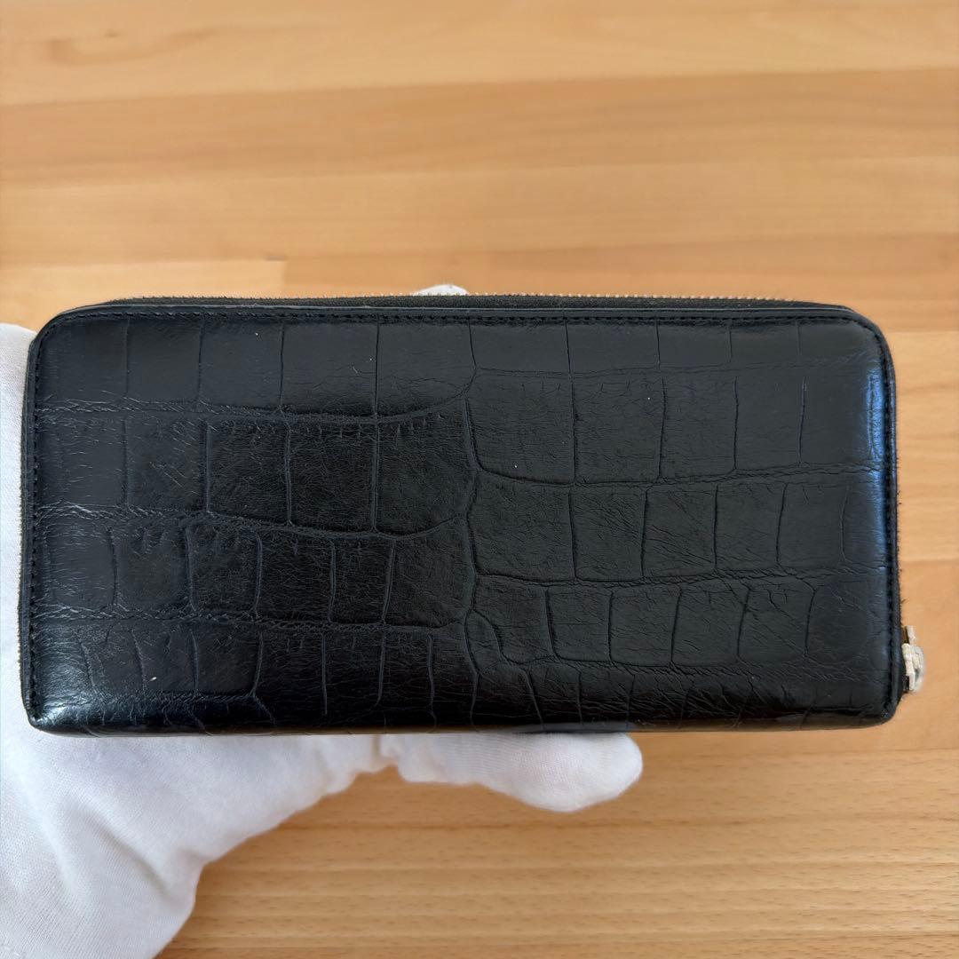 サンローラン 長財布 ラウンドファスナー YSL クロコ型押し ブラック