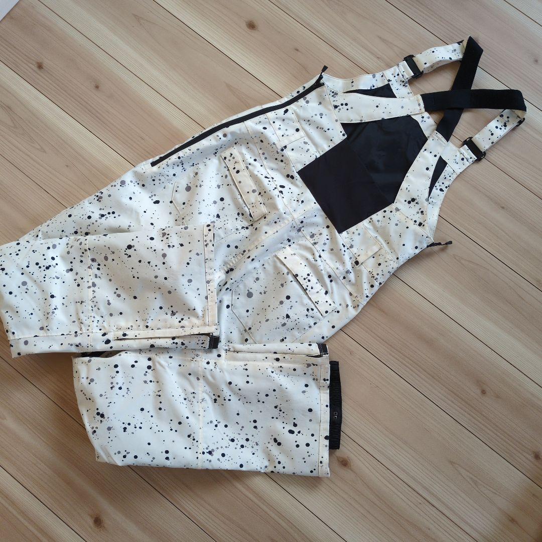 美品　Burton スノーボードウェア ホワイト スプラッター　ビブパンツ