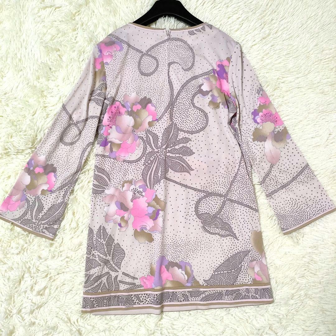極美品 近年物 レオナール カンカン素材 チュニック 花柄 38 オーバーサイズ