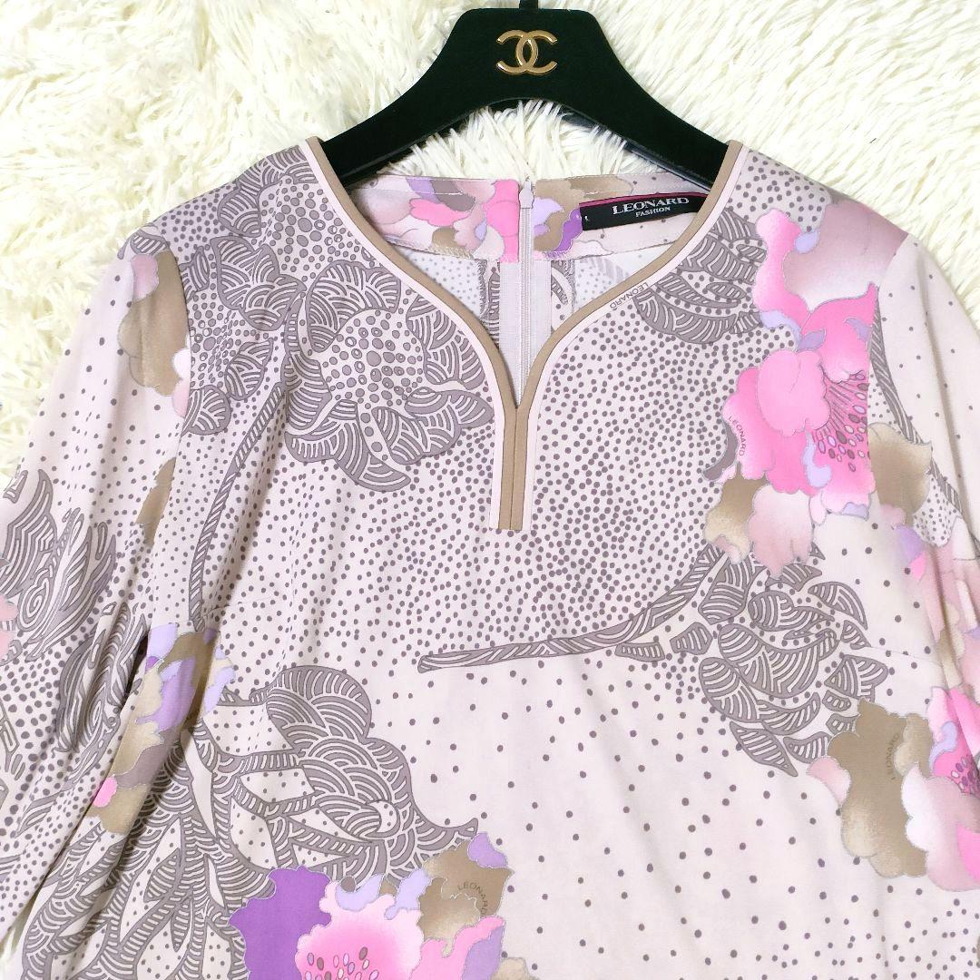 極美品 近年物 レオナール カンカン素材 チュニック 花柄 38 オーバーサイズ
