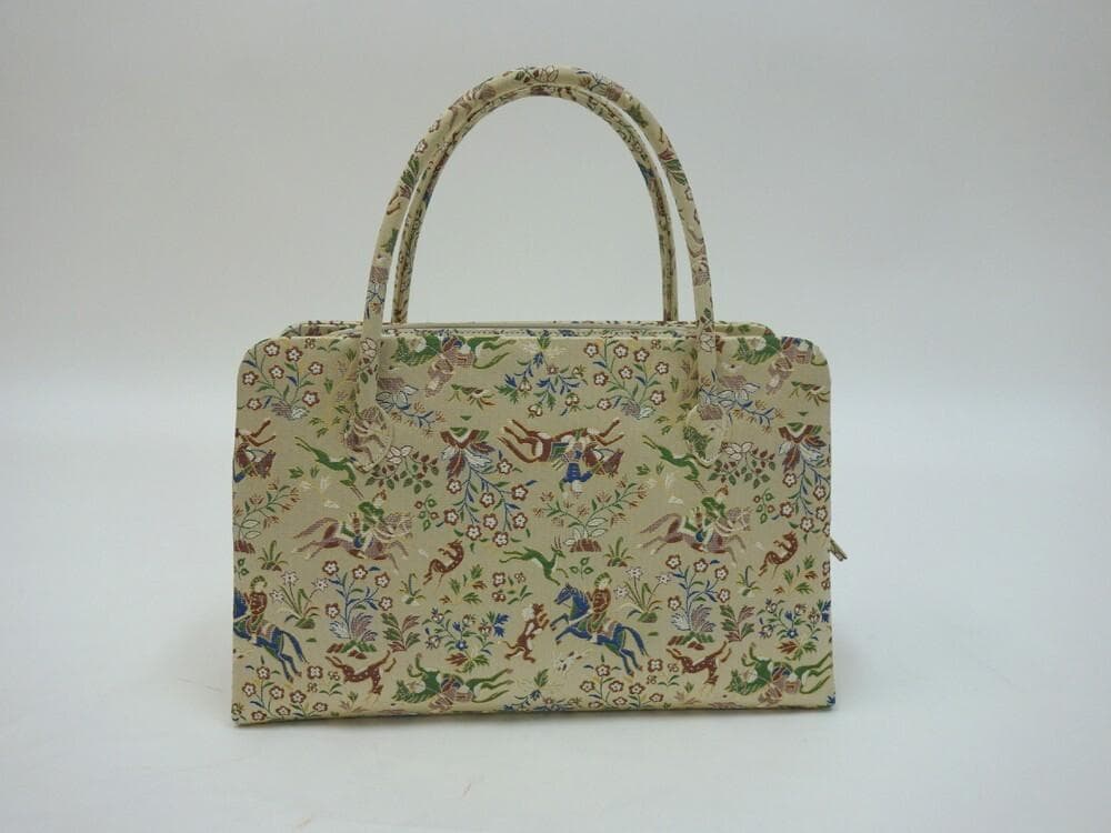 未使用美品 和装小物 利休バック 狩猟紋様 ベージュ■ON71028-10