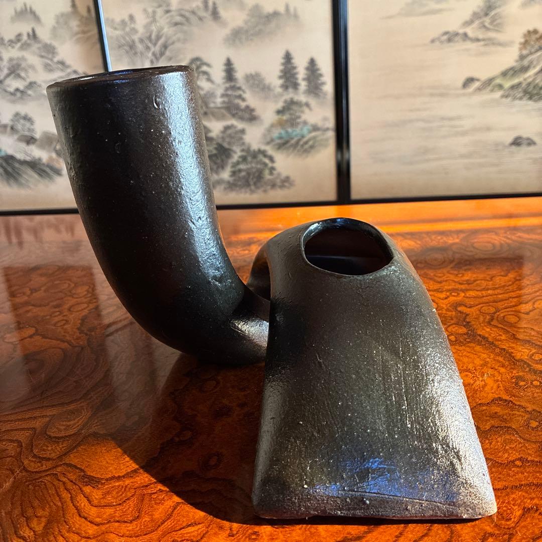 【未使用】いけばな　小原流　池坊　草月流　変形花器　自由花　オブジェ　信楽焼