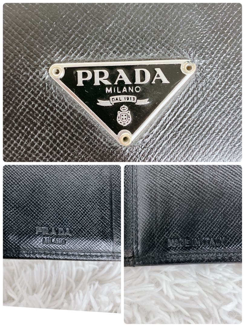 プラダ 折り財布 サフィアーノレザー 三角ロゴ 三角プレート 黒