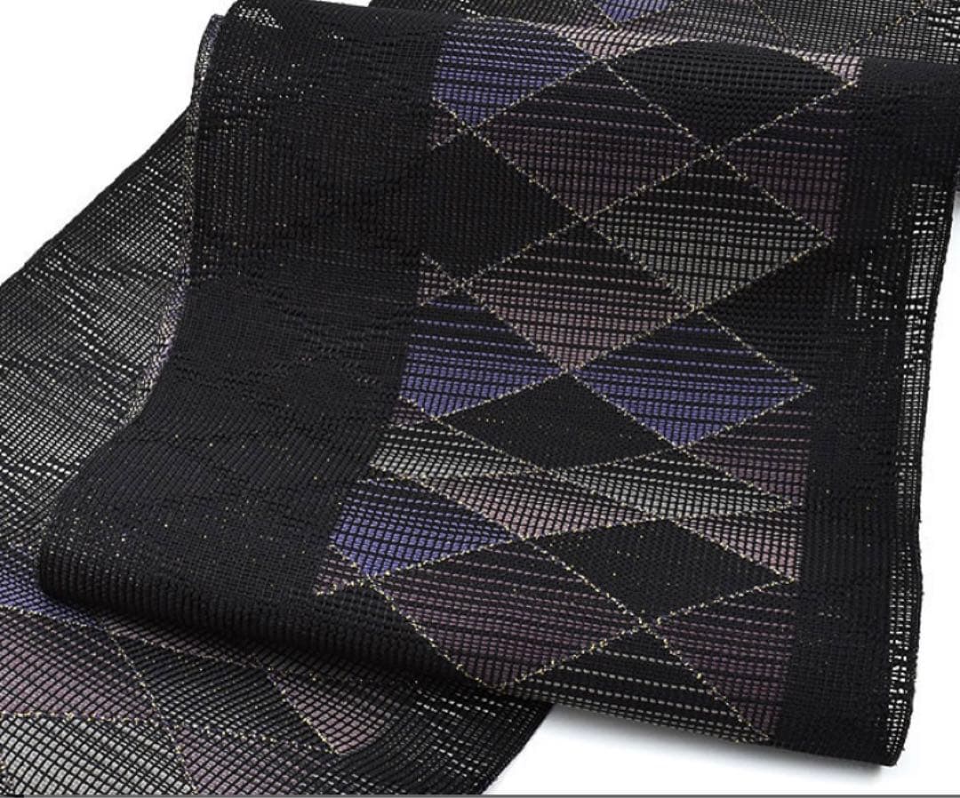 名門 筑前織物 菱黒金文様 紗織 八寸 名古屋帯 正絹 ガード加工済み⭐︎未使用品