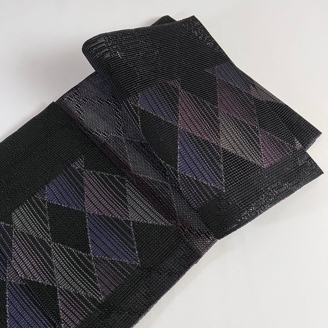 名門 筑前織物 菱黒金文様 紗織 八寸 名古屋帯 正絹 ガード加工済み⭐︎未使用品