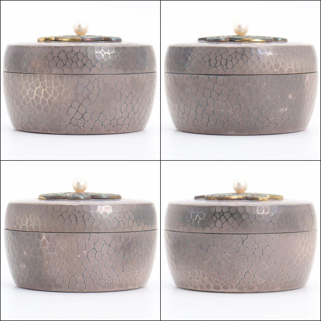 純銀製 ボンボニエール 福禄寿 真珠摘 槌目蓋物 ヤンポ 約184g　M665