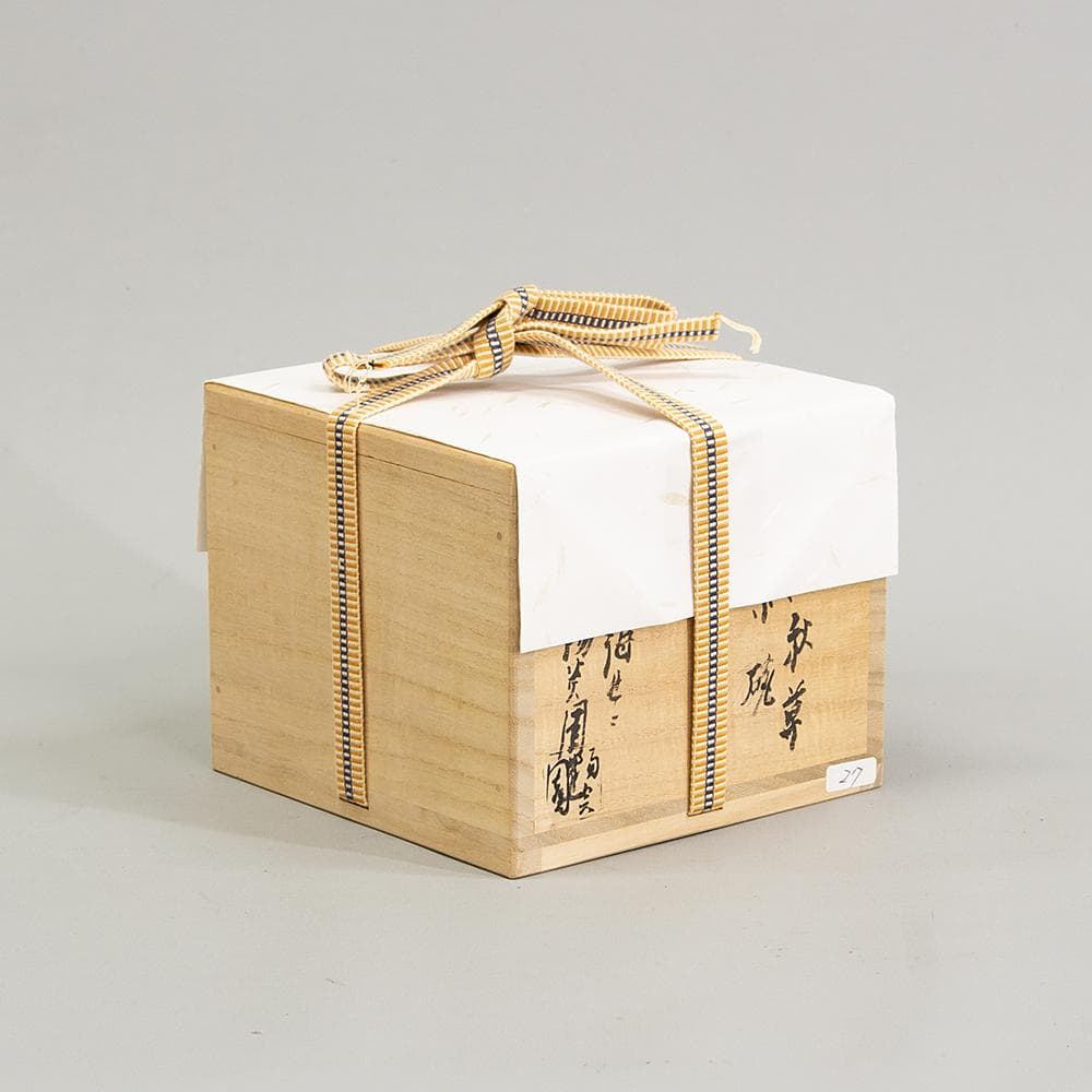 膳所焼 窯元 陽炎園 造 淡海ぜぜ 色絵秋草茶碗 共箱 茶道具 抹茶碗