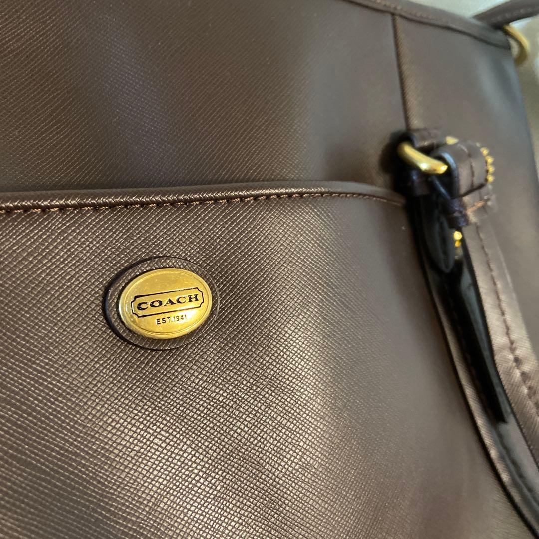 美品【coach】レザートートバッグ　ダークブラウン